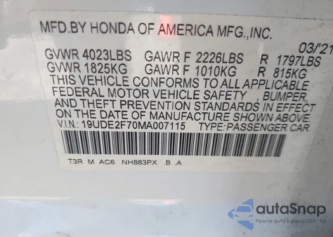 2021 Acura Ilx Premium Package/Technology Package from USA, damaged, VIN 19UDE2F70MA007115